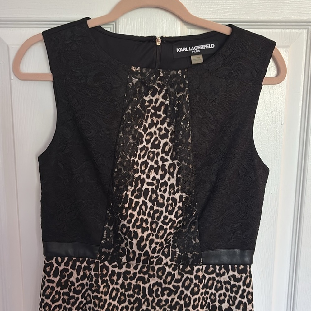 Lace and Leopard Print Pencil Dress - Picture 3 of 8